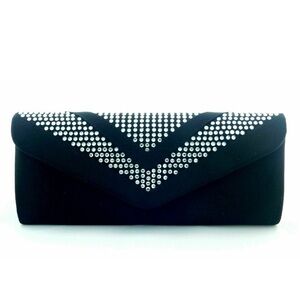 BLACK Satin Rhinestone Encrusted  Clutch Bag